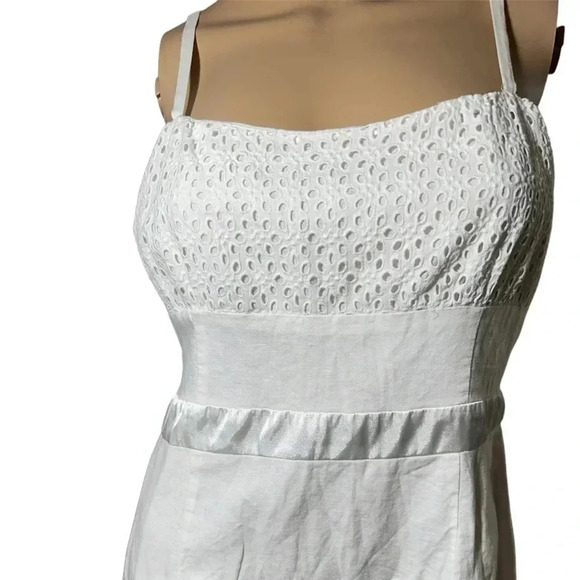 Marianne Linen Blend White Eyelet 1/2 Zip Fully Lined Dress Size 10 EUC!! - Picture 2 of 5